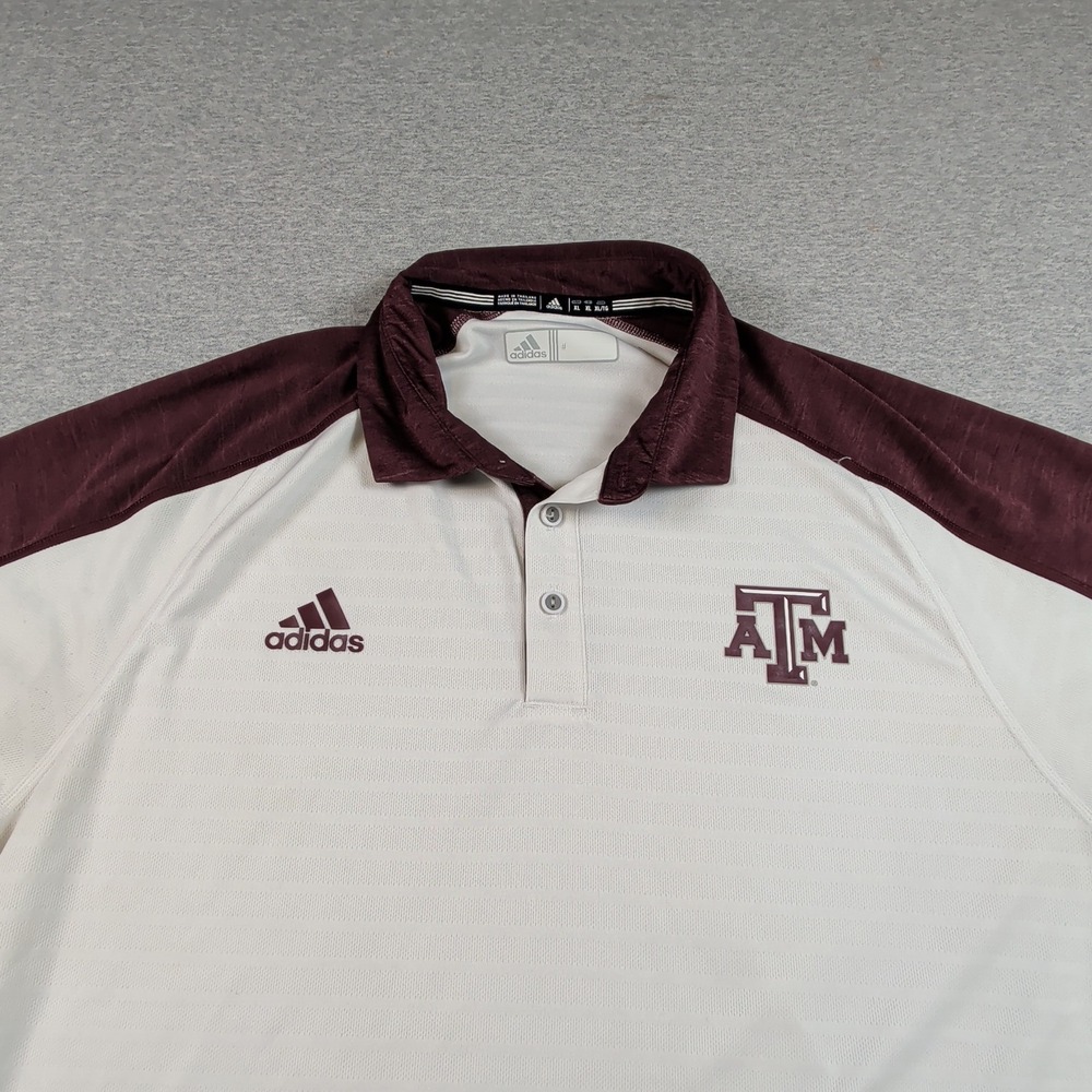 Adidas Texas A&M Aggies Climalite Polo Shirt Mens XL White Maroon 1852 16